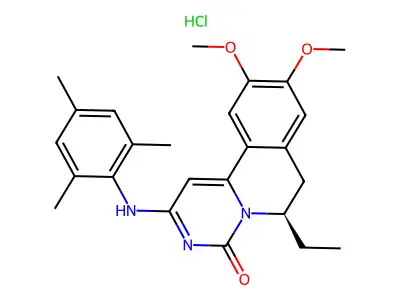 4H-Pyrimido(6,1-a)isoquinolin-4-one, 6,7-dihydro-9,10-dimethoxy-6-ethyl-2-((2,4,6-trimethylphenyl)amino)-, monohydrochloride, (R)- structure