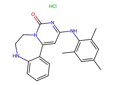 Pyrimido(1,6-d)(1,4)benzodiazepin-4(6H)-one, 7,8-dihydro-2-((2,4,6-trimethylphenyl)imino)-, monohydrochloride structure
