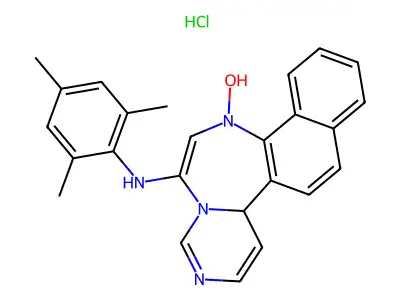 Naphtho(2,1-f)pyrimido(1,6-d)(1,4)diazepin-1(11H)-one, 12,13-dihydro-3-((2,4,6-trimethylphenyl)amino)-, monohydrochloride structure