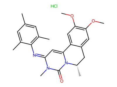 4H-Pyrimido(6,1-a)isoquinolin-4-one, 2,3,6,7-tetrahydro-9,10-dimethoxy-3,6-dimethyl-2-((2,4,6-trimethylphenyl)imino)-, monohydrochloride, (S)- structure