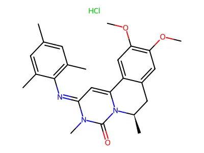 4H-Pyrimido(6,1-a)isoquinolin-4-one, 2,3,6,7-tetrahydro-9,10-dimethoxy-3,6-dimethyl-2-((2,4,6-trimethylphenyl)imino)-, monohydrochloride, (R)- structure