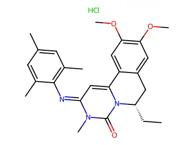 4H-Pyrimido(6,1-a)isoquinolin-4-one, 2,3,6,7-tetrahydro-9,10-dimethoxy-6-ethyl-3-methyl-2-((2,4,6-trimethylphenyl)imino)-, monohydrochloride, (S)- structure