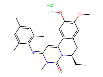 4H-Pyrimido(6,1-a)isoquinolin-4-one, 2,3,6,7-tetrahydro-9,10-dimethoxy-6-ethyl-3-methyl-2-((2,4,6-trimethylphenyl)imino)-, monohydrochloride, (R)- structure