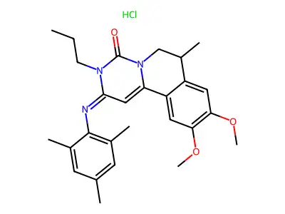 4H-Pyrimido(6,1-a)isoquinolin-4-one, 2,3,6,7-tetrahydro-9,10-dimethoxy-7-methyl-3-propyl-2-((2,4,6-trimethylphenyl)imino)-, monohydrochloride, (+-)- structure