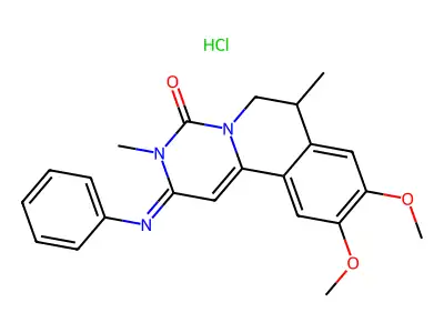 4H-Pyrimido(6,1-a)isoquinolin-4-one, 2,3,6,7-tetrahydro-9,10-dimethoxy-3,7-dimethyl-2-(phenylimino)-, monohydrochloride, (+-)- structure