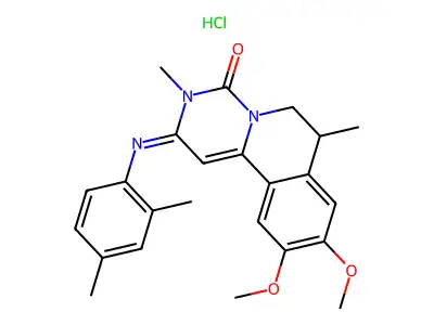 4H-Pyrimido(6,1-a)isoquinolin-4-one, 2,3,6,7-tetrahydro-9,10-dimethoxy-3,7-dimethyl-2-((2,4-dimethylphenyl)imino)-, monohydrochloride, (+-)- structure