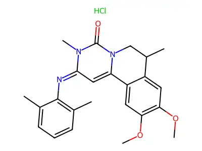 4H-Pyrimido(6,1-a)isoquinolin-4-one, 2,3,6,7-tetrahydro-9,10-dimethoxy-3,7-dimethyl-2-((2,6-dimethylphenyl)imino)-, monohydrochloride, (+-)- structure