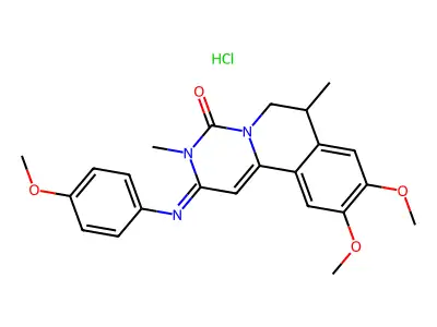 4H-Pyrimido(6,1-a)isoquinolin-4-one, 2,3,6,7-tetrahydro-9,10-dimethoxy-3,7-dimethyl-2-((4-methoxyphenyl)imino)-, monohydrochloride, (+-)- structure