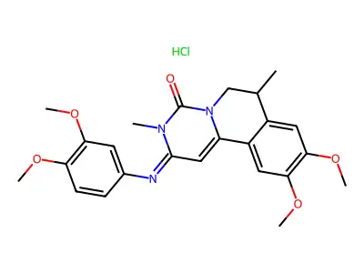 4H-Pyrimido(6,1-a)isoquinolin-4-one, 2,3,6,7-tetrahydro-9,10-dimethoxy-2-((3,4-dimethoxyphenyl)imino)-3,7-dimethyl-, monohydrochloride, (+-)- structure