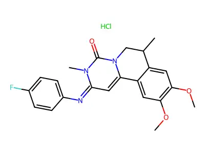 4H-Pyrimido(6,1-a)isoquinolin-4-one, 2,3,6,7-tetrahydro-9,10-dimethoxy-3,7-dimethyl-2-((4-fluorophenyl)imino)-, monohydrochloride, (+-)- structure