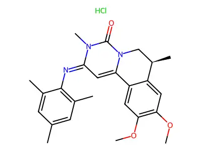 4H-Pyrimido(6,1-a)isoquinolin-4-one, 2,3,6,7-tetrahydro-9,10-dimethoxy-3,7-dimethyl-2-((2,4,6-trimethylphenyl)imino)-, monohydrochloride, (S)- structure