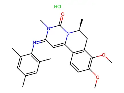 4H-Pyrimido(6,1-a)isoquinolin-4-one, 2,3,6,7-tetrahydro-8,9-dimethoxy-3,6-dimethyl-2-((2,4,6-trimethylphenyl)imino)-, monohydrochloride, (S)- structure