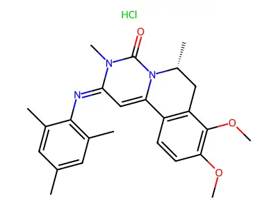 4H-Pyrimido(6,1-a)isoquinolin-4-one, 2,3,6,7-tetrahydro-8,9-dimethoxy-3,6-dimethyl-2-((2,4,6-trimethylphenyl)imino)-, monohydrochloride, (R)- structure