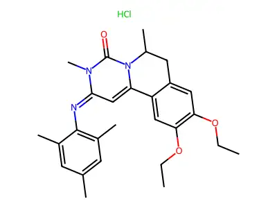 4H-Pyrimido(6,1-a)isoquinolin-4-one, 2,3,6,7-tetrahydro-9,10-diethoxy-3,6-dimethyl-2-((2,4,6-trimethylphenyl)imino)-, monohydrochloride, (+-)- structure