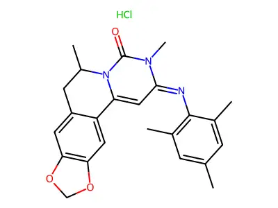4H-(1,3)Dioxolo(4,5-g)pyrimido(6,1-a)isoquinolin-4-one, 2,3,6,7-tetrahydro-3,6-dimethyl-2-((2,4,6-trimethylphenyl)imino)-, monohydrochloride, (+-)- structure