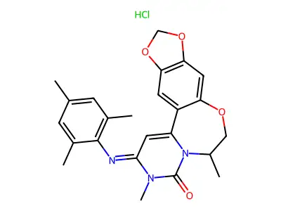 9H-(1,3)Dioxolo(4,5-h)pyrimido(1,6-d)(1,4)benzoxazepin-4-one, 2,3,6,7-tetrahydro-3,6-dimethyl-2-((2,4,6-trimethylphenyl)imino)-, monohydrochloride, (+-)- structure