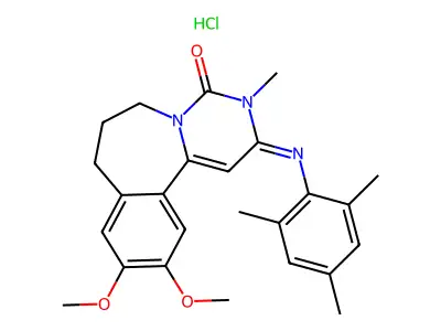 Pyrimido(6,1-a)(2)benzazepin-4(3H)-one, 2,6,7,8-tetrahydro-10,11-dimethoxy-3-methyl-2-((2,4,6-trimethylphenyl)imino)-, monohydrochloride structure