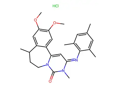 Pyrimido(6,1-a)(2)benzazepin-4(3H)-one, 2,6,7,8-tetrahydro-10,11-dimethoxy-3,8-dimethyl-2-((2,4,6-trimethylphenyl)imino)-, monohydrochloride, (+-)- structure