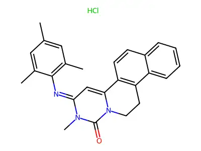 1H-Benzo(f)pyrimido(6,1-a)isoquinolin-1-one, 2,3,11,12-tetrahydro-2-methyl-3-((2,4,6-trimethylphenyl)imino)-, monohydrochloride structure