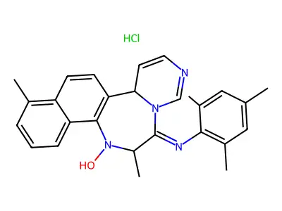 Naphtho(2,1-f)pyrimido(1,6-d)(1,4)diazepin-1(2H)-one, 3,11,12,13-tetrahydro-2,11-dimethyl-3-((trimethylphenyl)imino)-, monohydrochloride structure