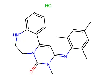 Pyrimido(1,6-d)(1,4)benzodiazepin-4(3H)-one, 2,6,7,8-tetrahydro-3-methyl-2-((2,4,6-trimethylphenyl)imino)-, monohydrochloride structure