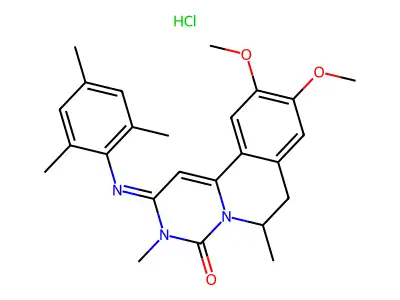 4H-Pyrimido(6,1-a)isoquinolin-4-one, 2,3,6,7-tetrahydro-9,10-dimethoxy-3,6-dimethyl-2-((2,4,6-trimethylphenyl)imino)-, monohydrochloride, (+-)- structure