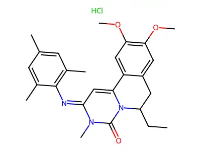 4H-Pyrimido(6,1-a)isoquinolin-4-one, 2,3,6,7-tetrahydro-9,10-dimethoxy-6-ethyl-3-methyl-2-((2,4,6-trimethylphenyl)imino)-, monohydrochloride, (+-)- structure