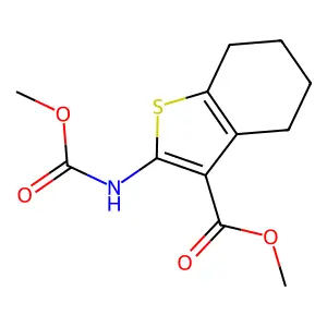methyl 2-(methoxycarbonylamino)-4,5,6,7-tetrahydro-1-benzothiophene-3-carboxylate structure