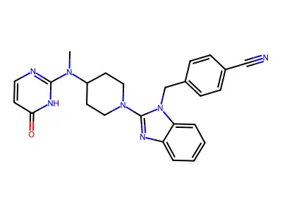 Benzonitrile, 4-((2-(4-((1,4-dihydro-4-oxo-2-pyrimidinyl)methylamino)-1-piperidinyl)-1H-benzimidazol-1-yl)methyl)- structure