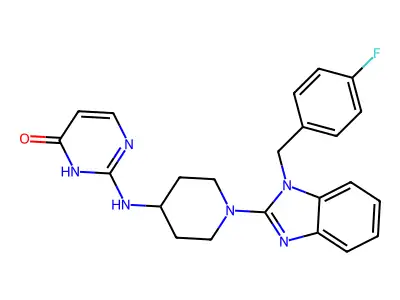 4(1H)-Pyrimidinone, 2-((1-(1-((4-fluorophenyl)methyl)-1H-benzimidazol-2-yl)-4-piperidinyl)amino)- structure