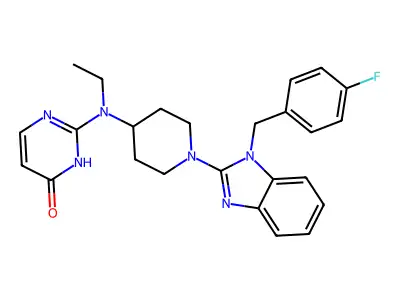 4(1H)-Pyrimidinone, 2-(ethyl(1-(1-((4-fluorophenyl)methyl)-1H-benzimidazol-2-yl)-4-piperidinyl)amino)- structure