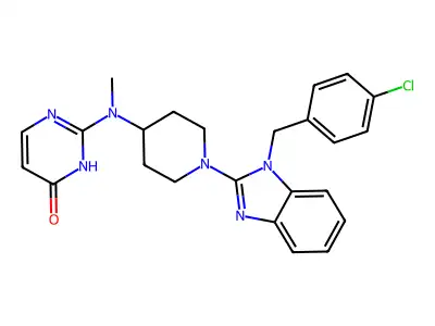 4(1H)-Pyrimidinone, 2-((1-(1-((4-chlorophenyl)methyl)-1H-benzimidazol-2-yl)-4-piperidinyl)methylamino)- structure