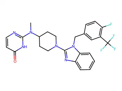 4(1H)-Pyrimidinone, 2-((1-(1-((4-fluoro-3-(trifluoromethyl)phenyl)methyl)-1H-benzimidazol-2-yl)-piperidinyl)methylamino)- structure