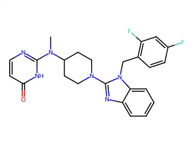 4(1H)-Pyrimidinone, 2-((1-(1-((2,4-difluorophenyl)methyl)-1H-benzimidazol-2-yl)-4-piperidinyl)methylamino)- structure