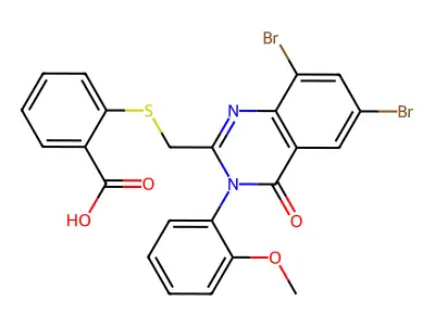 Benzoic acid, 2-(((6,8-dibromo-3,4-dihydro-3-(2-methoxyphenyl)-4-oxo-2-quinazolinyl)methyl)thio)- structure