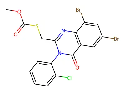 Carbonothioic acid, S-((6,8-dibromo-3-(2-chlorophenyl)-3,4-dihydro-4-oxo-2-quinazolinyl)methyl)-, O-methyl ester structure