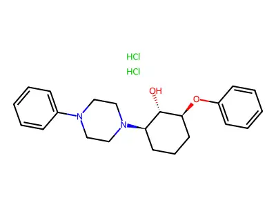 Cyclohexanol, 2-phenoxy-6-(4-phenyl-1-piperazinyl)-, dihydrochloride, (1-alpha,2-beta,6-beta)- structure