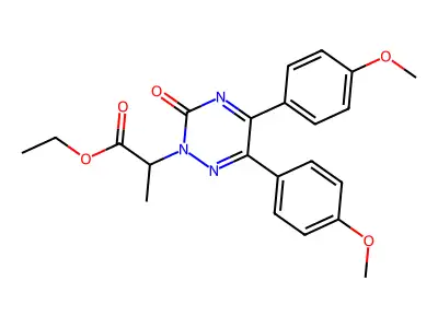 2-(1-Ethoxycarbonyl-1-ethyl)-3-oxo-5,6-di(paramethoxyphenyl)-as-triazine structure