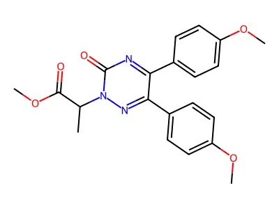 Methyl 5,6-bis(4-methoxyphenyl)-alpha-methyl-3-oxo-1,2,4-triazine-2(3H)-acetate structure