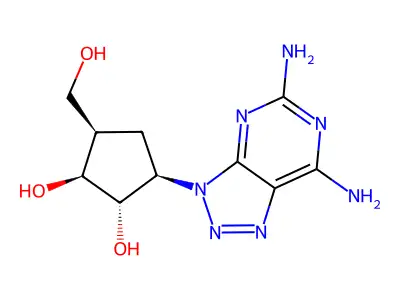 1,2-Cyclopentanediol, 3-(5,7-diamino-3H-1,2,3-triazolo(4,5-d)pyrimidin-3-yl)-5-(hydroxymethyl)-, (1S,2S,3R,5R)- structure
