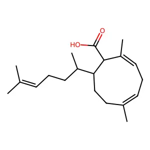 2,6-Dimethyl-9-(6-methylhept-5-en-2-yl)cyclonona-2,5-diene-1-carboxylic acid structure