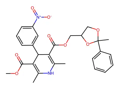 3,5-Pyridinedicarboxylic acid, 1,4-dihydro-2,6-dimethyl-4-(3-nitrophenyl)-, methyl (2-methyl-2-phenyl-1,3-dioxolan-4-yl)methyl ester structure