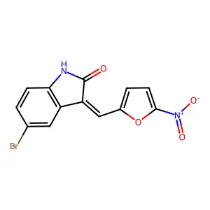 (3Z)-5-bromo-3-[(5-nitrofuran-2-yl)methylidene]-1H-indol-2-one structure