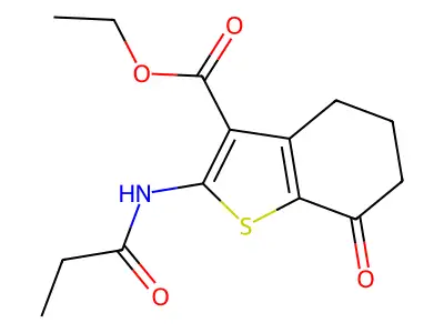 Ethyl 7-oxo-2-(propanoylamino)-4,5,6,7-tetrahydro-1-benzothiophene-3-carboxylate structure