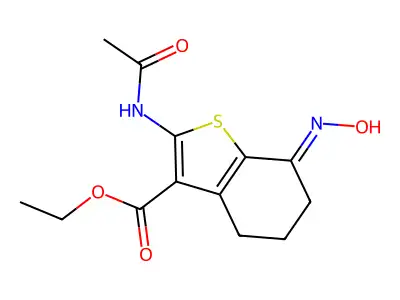 Ethyl 2-(acetylamino)-4,5,6,7-tetrahydro-7-(hydroxyimino)benzo[b]thiophene-3-carboxylate structure