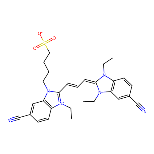 4-[6-cyano-2-[(E,3Z)-3-(5-cyano-1,3-diethylbenzimidazol-2-ylidene)prop-1-enyl]-3-ethylbenzimidazol-3-ium-1-yl]butane-1-sulfonate structure