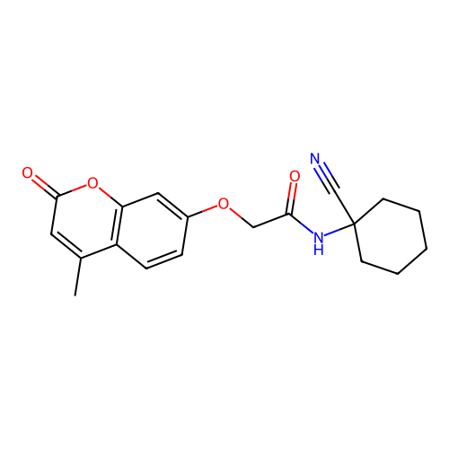 N-(1-cyanocyclohexyl)-2-(4-methyl-2-oxochromen-7-yl)oxyacetamide structure
