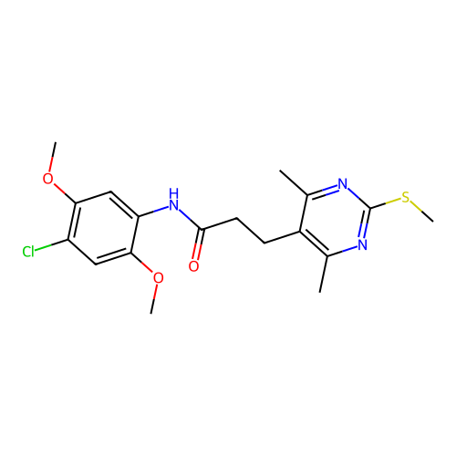 N-(4-chloro-2,5-dimethoxyphenyl)-3-(4,6-dimethyl-2-methylsulfanylpyrimidin-5-yl)propanamide structure