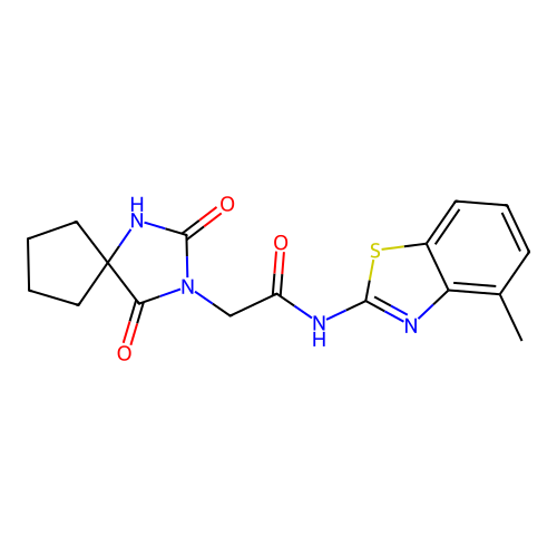 2-(2,4-dioxo-1,3-diazaspiro[4.4]nonan-3-yl)-N-(4-methyl-1,3-benzothiazol-2-yl)acetamide structure