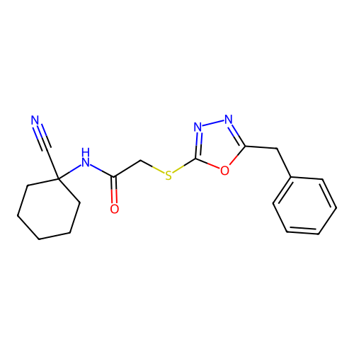 2-[(5-benzyl-1,3,4-oxadiazol-2-yl)sulfanyl]-N-(1-cyanocyclohexyl)acetamide structure